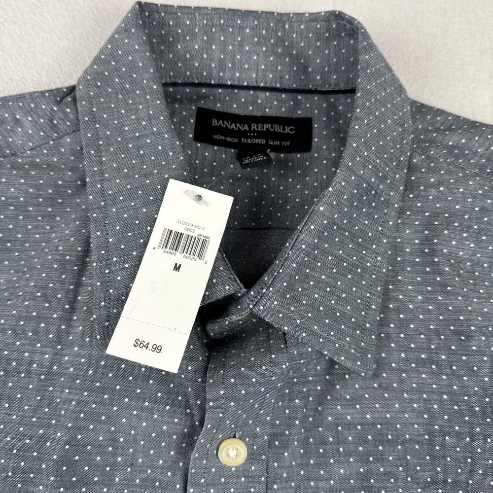 New! Banana Republic Mens Button Down Long Sleeve Chambray Dot Shirt M 15-33